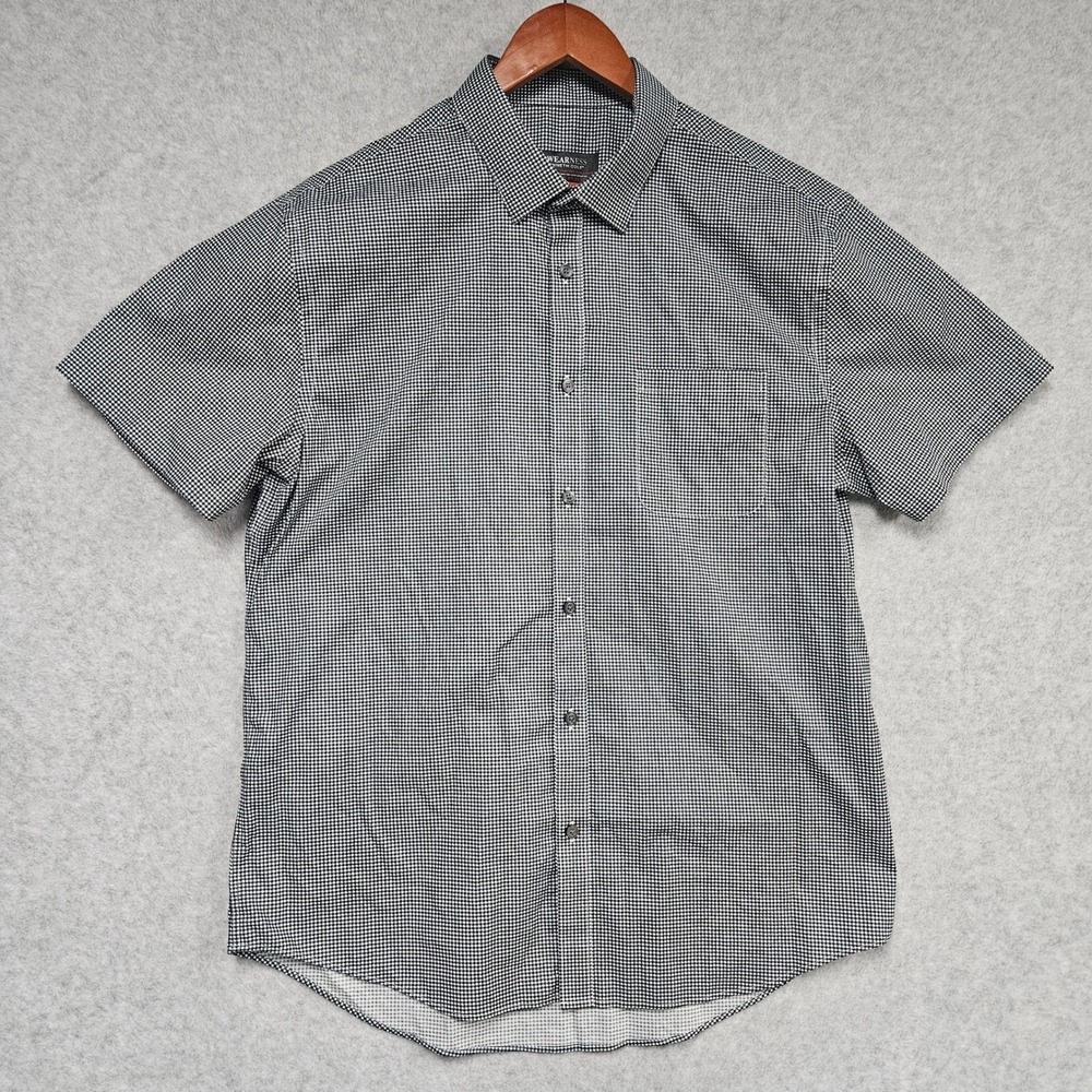Kenneth Cole Button Down Men L Black Awearness Awear-Tech Slim Fit Micro Check